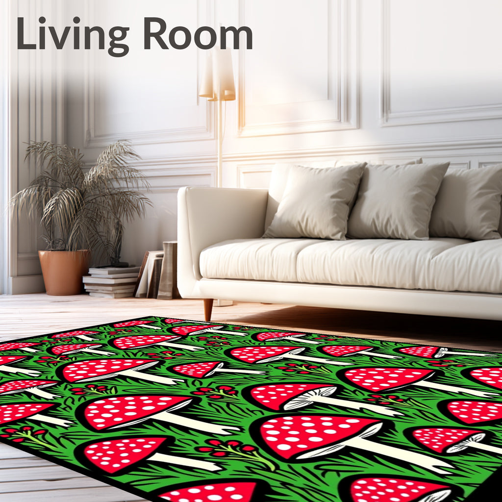 Red White Mushroom Forest Garden Rug