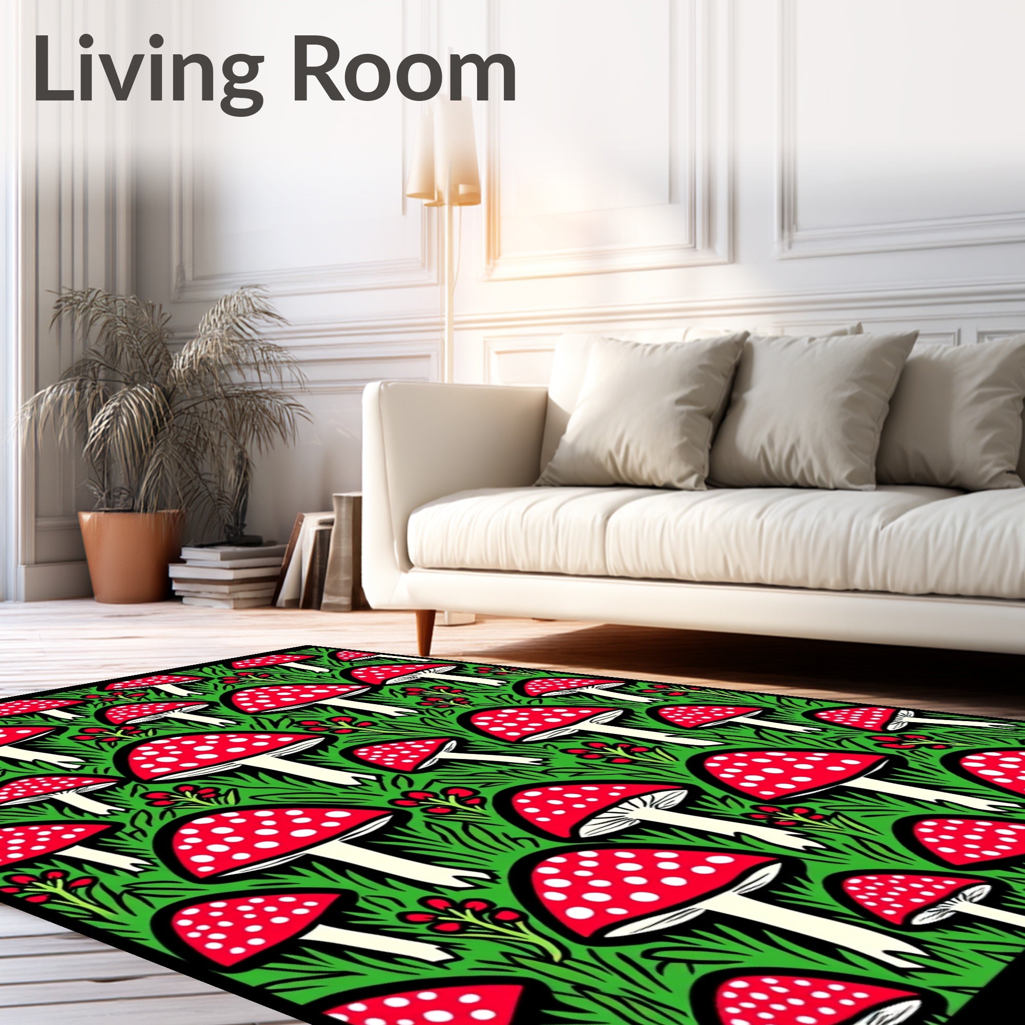 Red White Mushroom Forest Garden Rug
