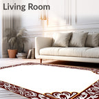 Deep Red White Floral Border Rug