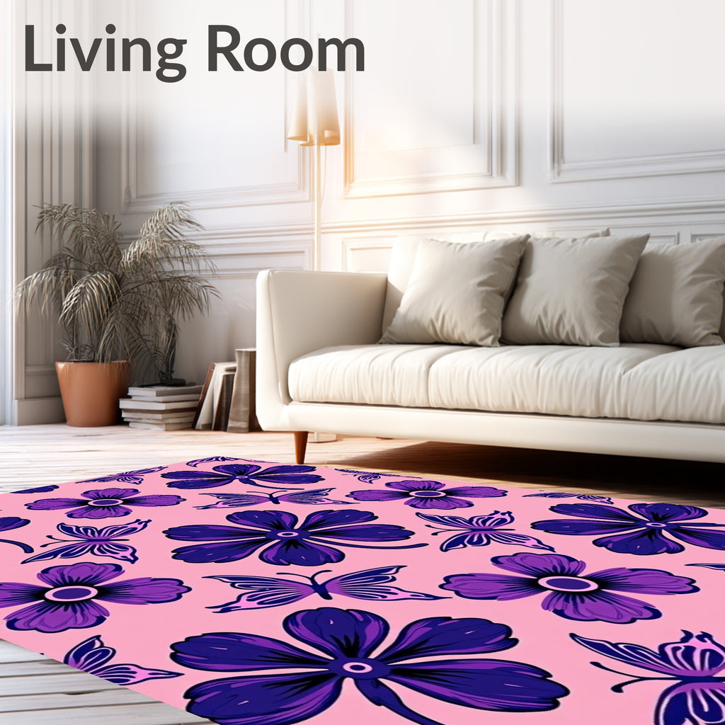 Purple Flowers and Butterflies Garden Rug