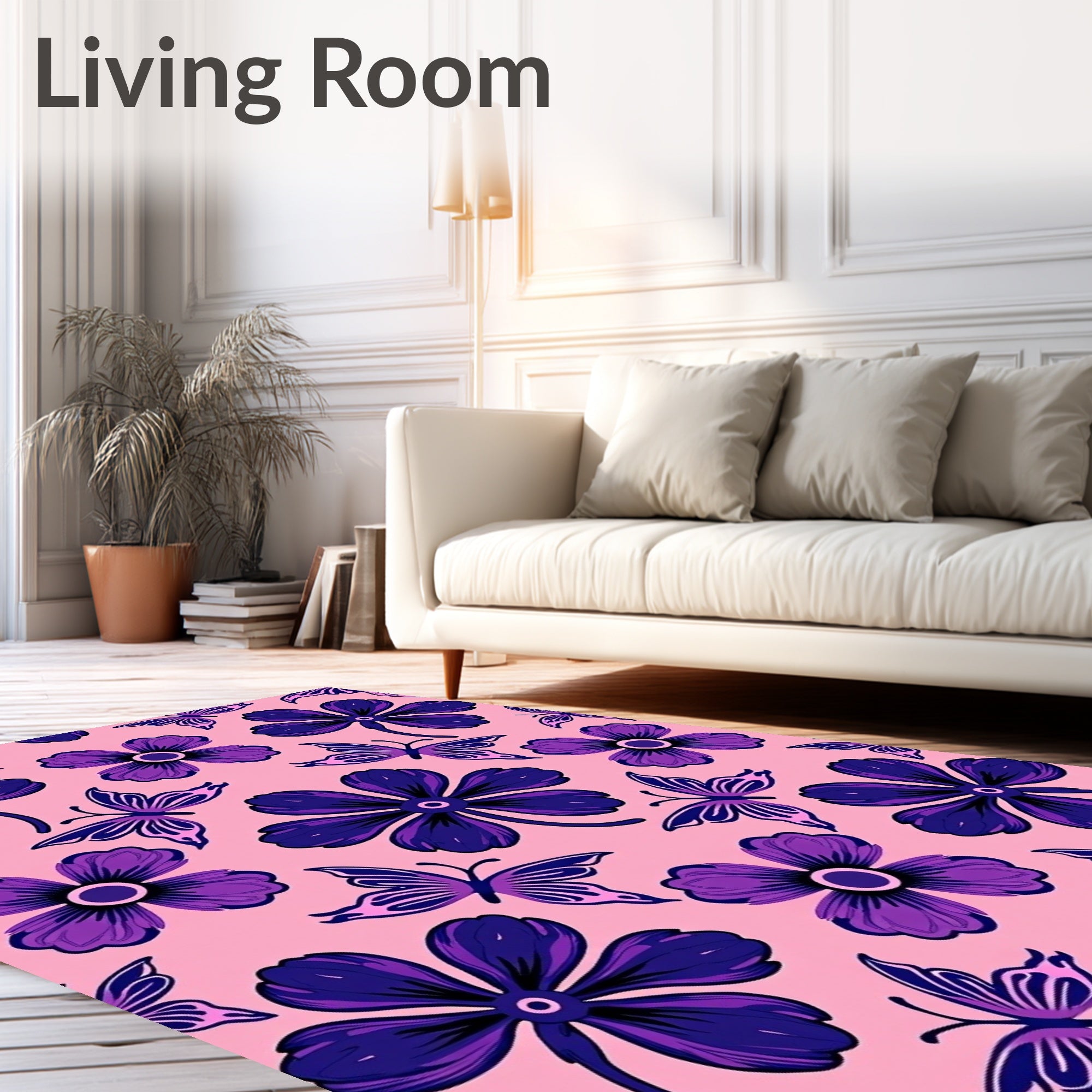 Purple Flowers and Butterflies Garden Rug