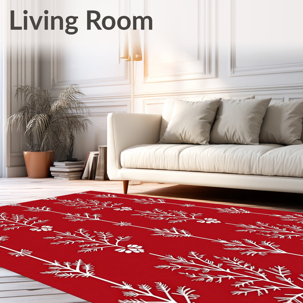 White Folk Art Tree Red Rug