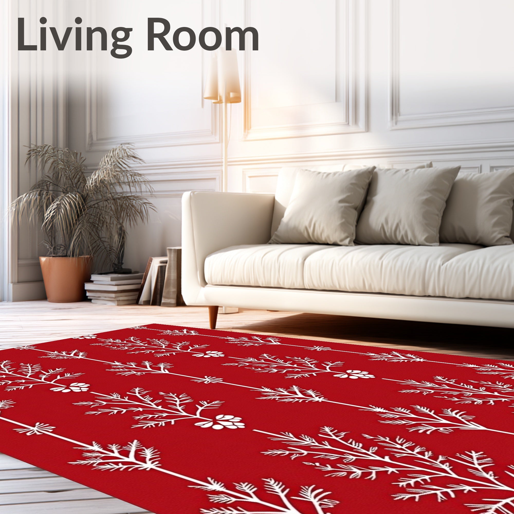 White Folk Art Tree Red Rug