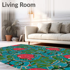 Art Deco Red Abstract Floral Vines Rug
