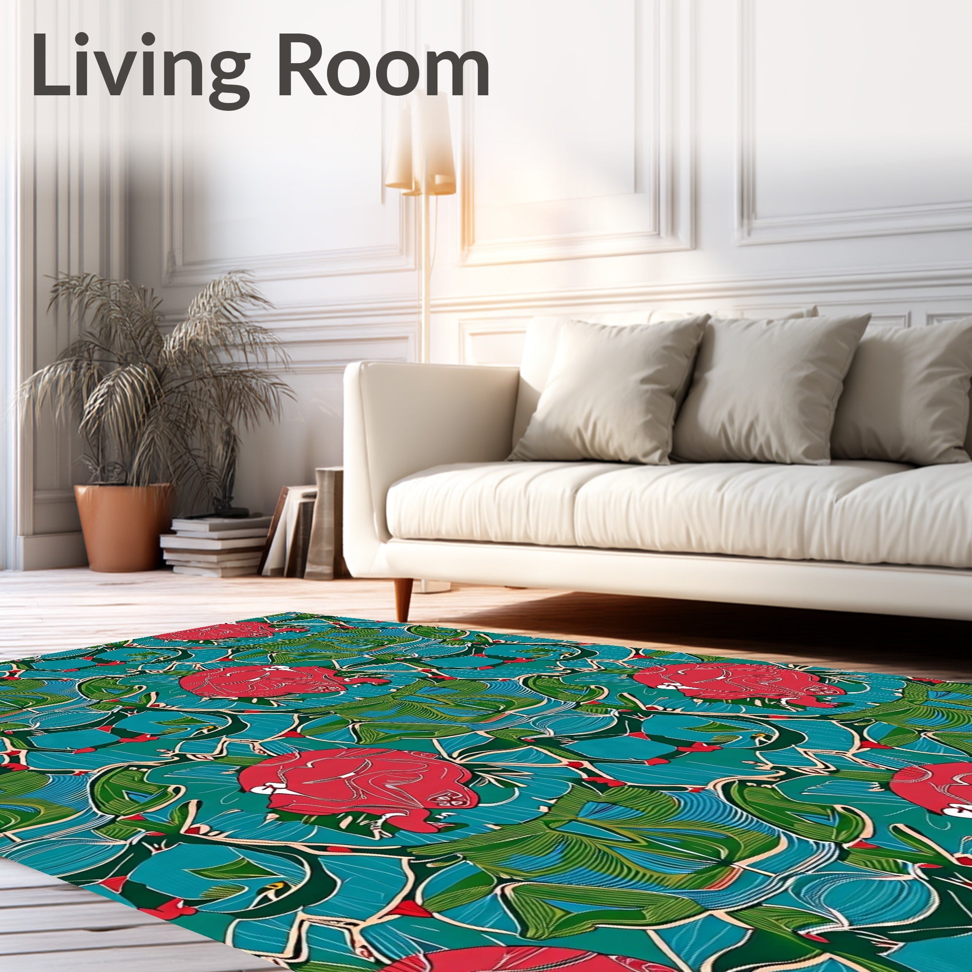 Art Deco Red Abstract Floral Vines Rug