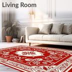 Ivory Red Abstract Floral Scrollwork Rug