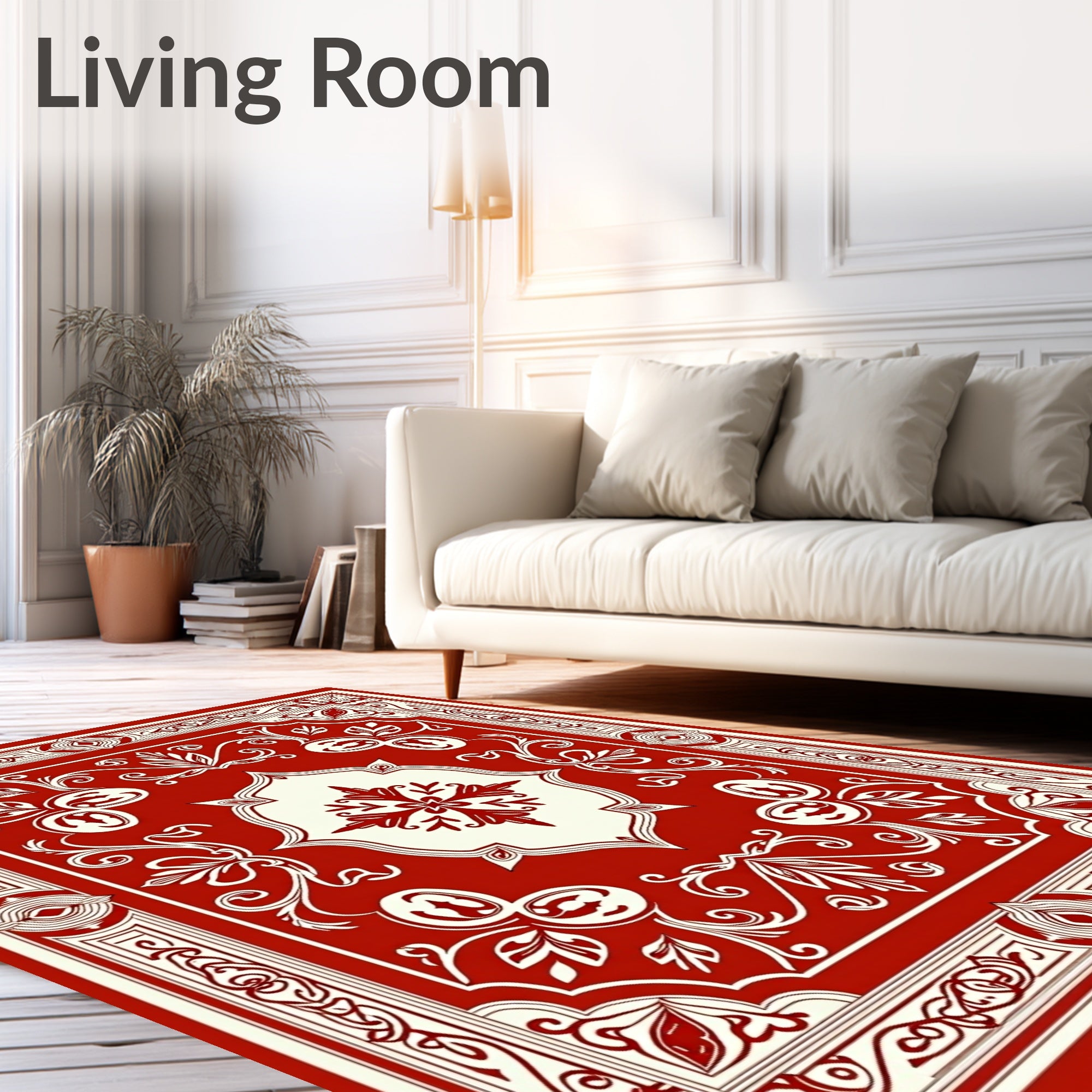 Ivory Red Abstract Floral Scrollwork Rug