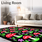 Whimsical Red Mushroom Floral Garden Rug