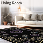 Dark Purple Floral Garden Cream Border Rug