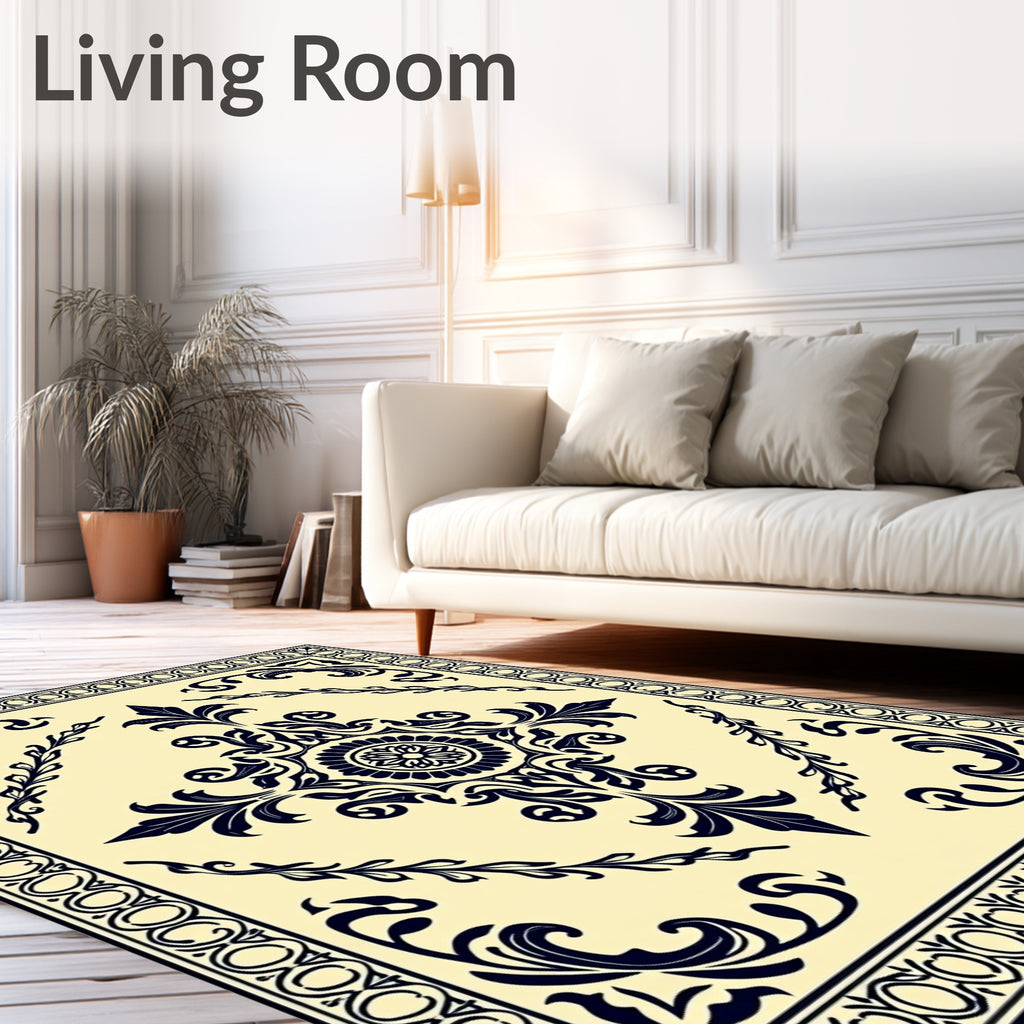 Navy Blue Traditional Floral Medallion Rug