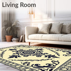 Navy Blue Traditional Floral Medallion Rug
