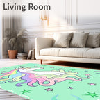 Pastel Unicorn Stars Crescents Green Rug