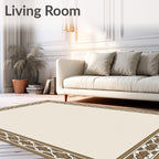 Elegant Bronze Geometric Border Rug