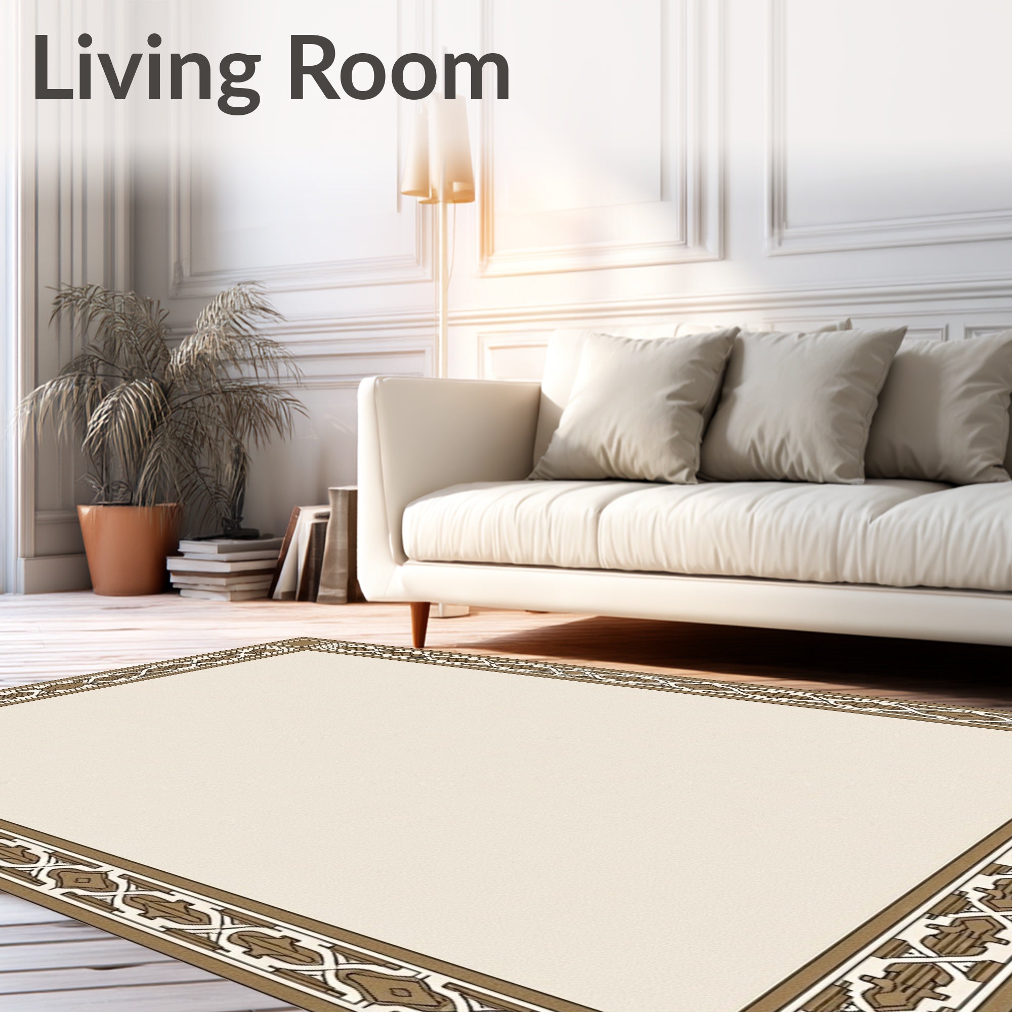 Elegant Bronze Geometric Border Rug