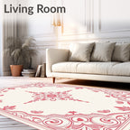 Coral Red Floral Scroll Medallion Rug