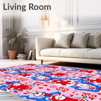 Whimsical Red Snowman Blue Snowflake Rug