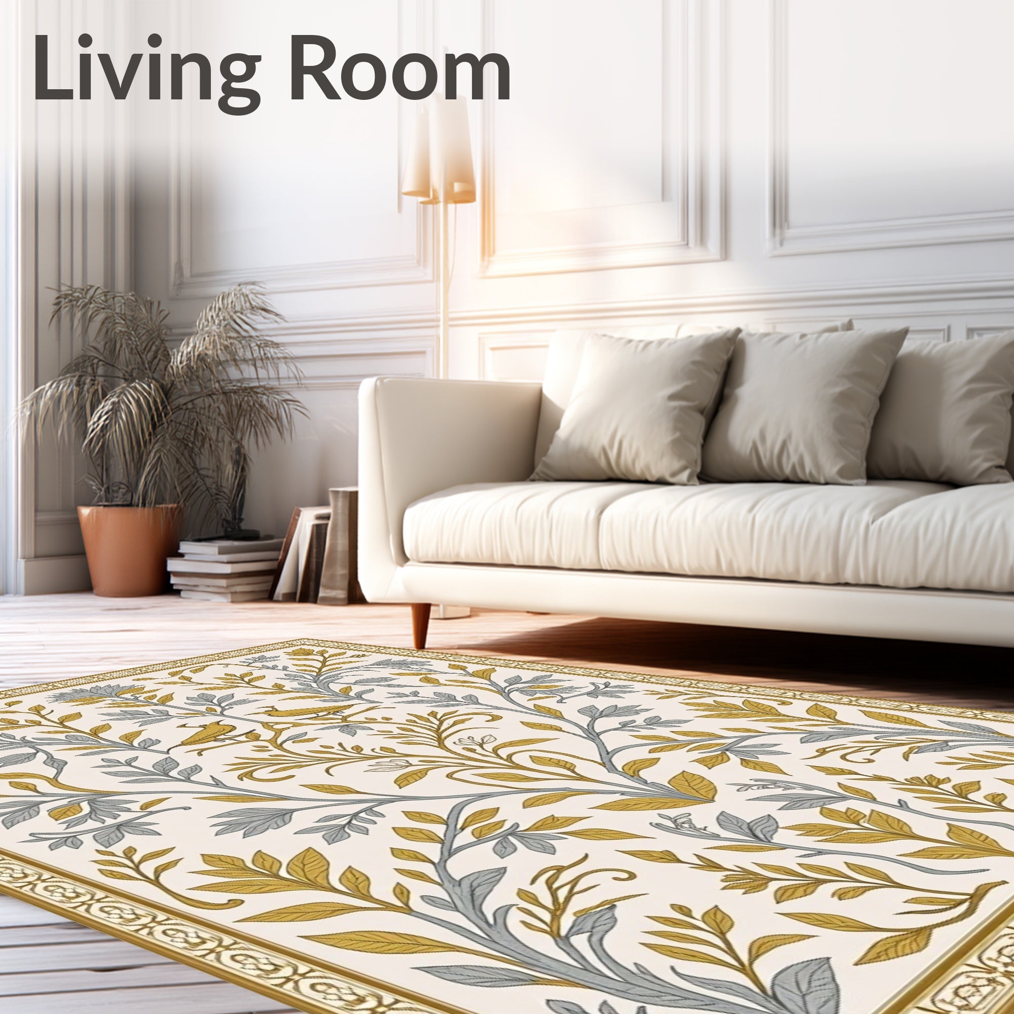 Golden Two Birds Floral Branches Rug