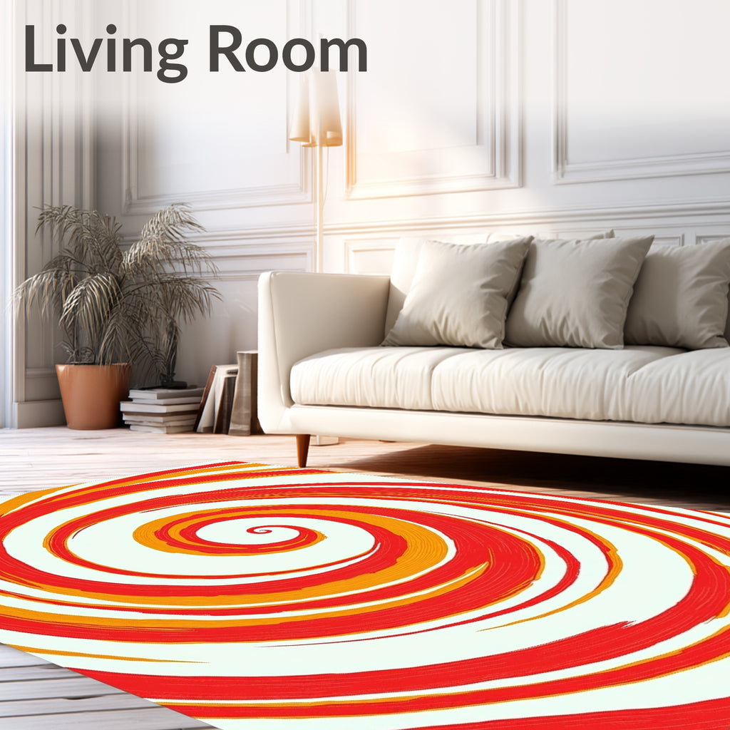 Crimson Orange Swirl Abstract Rug