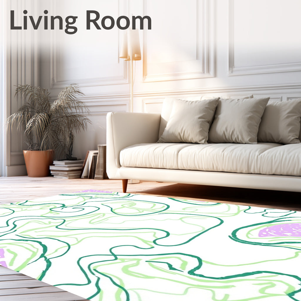 Soft Green Swirls Abstract Lilac Shapes Rug