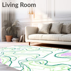 Soft Green Swirls Abstract Lilac Shapes Rug
