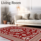 Deep Red Ivory Ornate Botanical Tapestry Rug