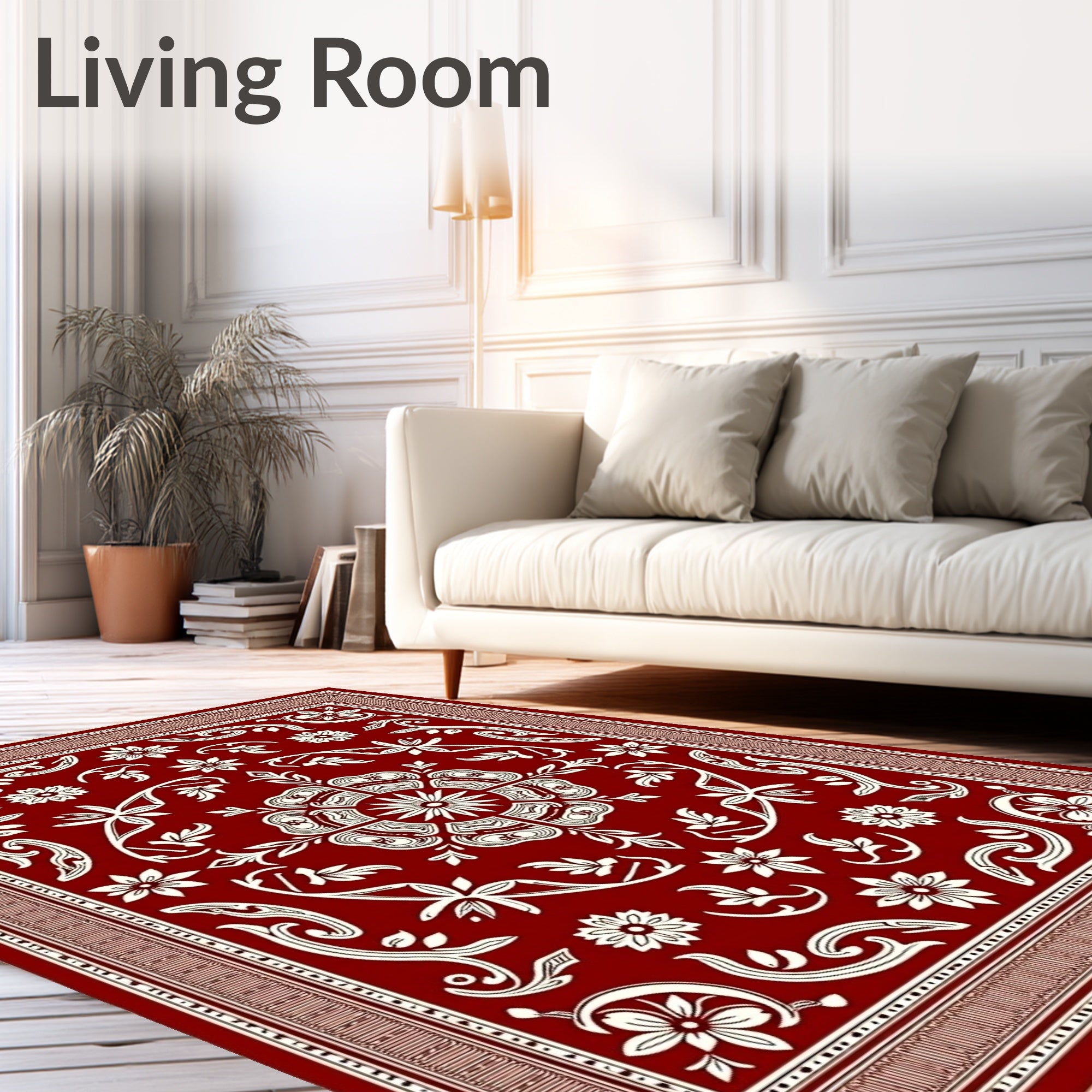 Deep Red Ivory Ornate Botanical Tapestry Rug
