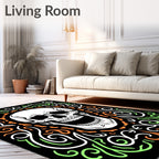 Grotesque White Skull Floral Border Rug