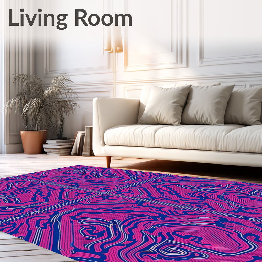 Vibrant Pink Circuit Board Symmetry Rug