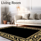Golden Illuminated Floral Scroll Work Rug