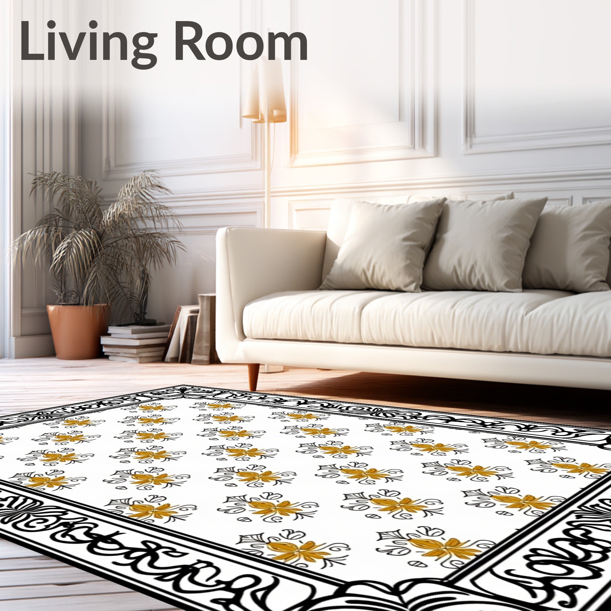Ornate Golden Floral Lattice Rug