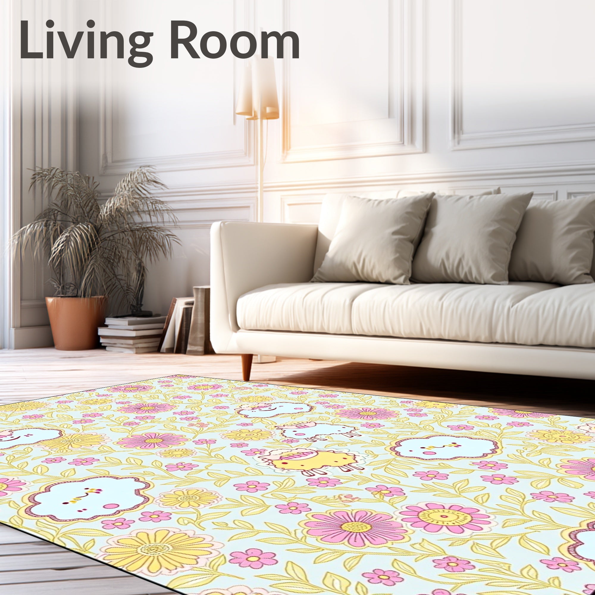 Whimsical Sheep Floral Garden Rug