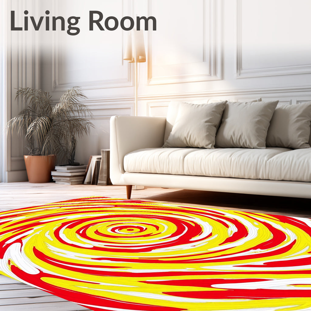 Vibrant Red Yellow Swirl Abstract Rug