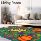 Whimsical Orange Pumpkin Cat Garden Rug
