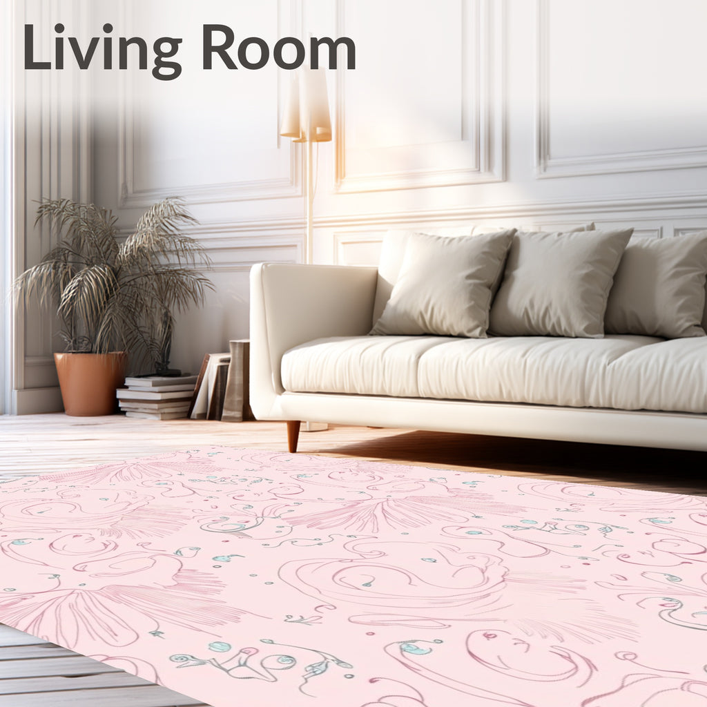 Pale Pink Whimsical Swirl Flora Rug