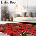 Red Brown Bear Whimsical Botanical Art Rug