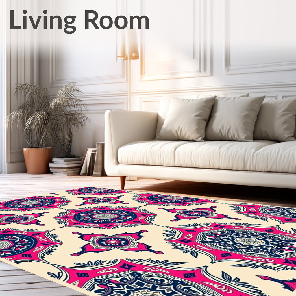 Crimson Navy Medallion Sunburst Rug