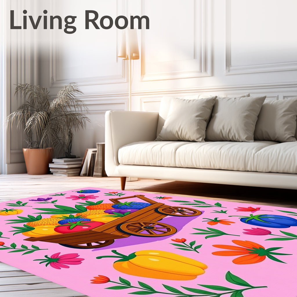 Farmhouse Cart Colorful Fruit Floral Medallion Rug
