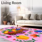 Farmhouse Cart Colorful Fruit Floral Medallion Rug