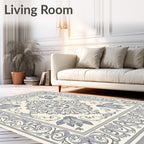 Cream and Slate Mandala Floral Border Rug