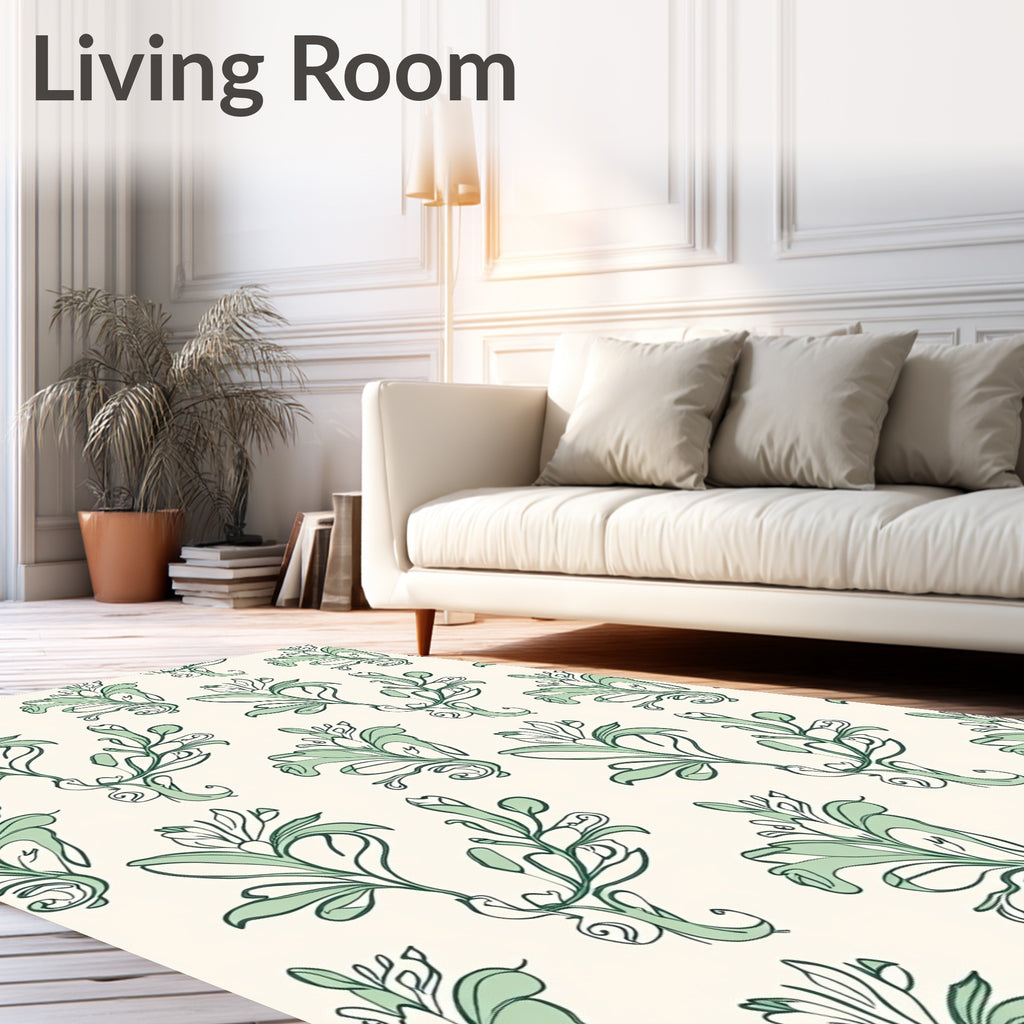 Green Floral Vine Swirl Rug