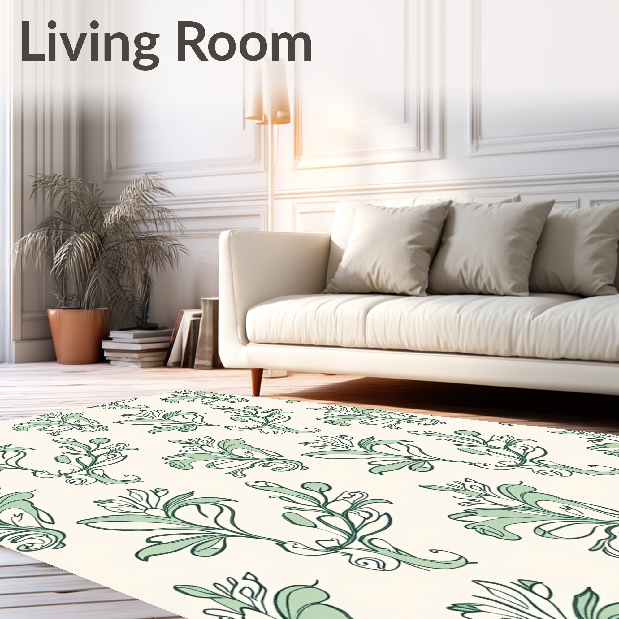 Green Floral Vine Swirl Rug