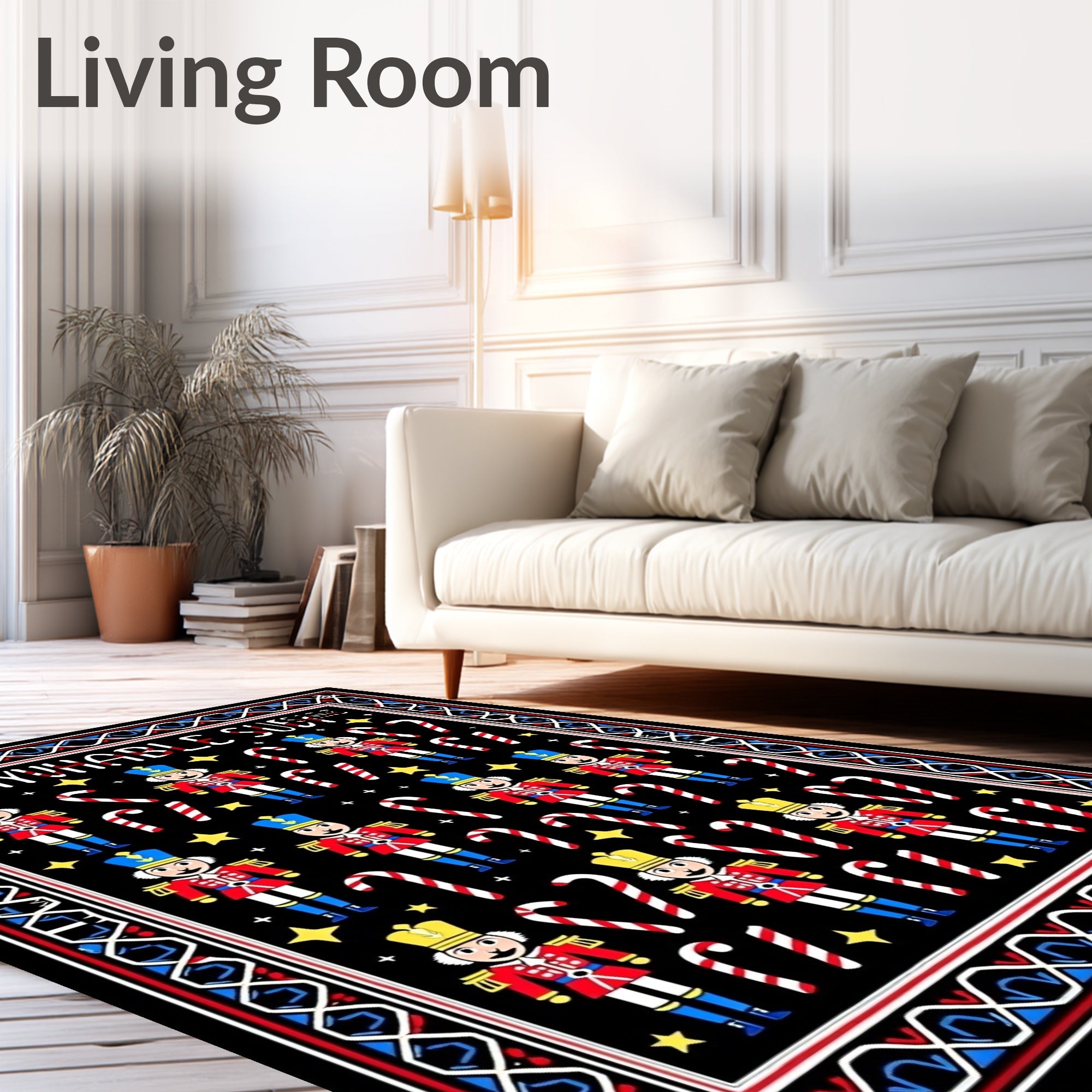 Whimsical Nutcracker Candy Cane Holiday Rug