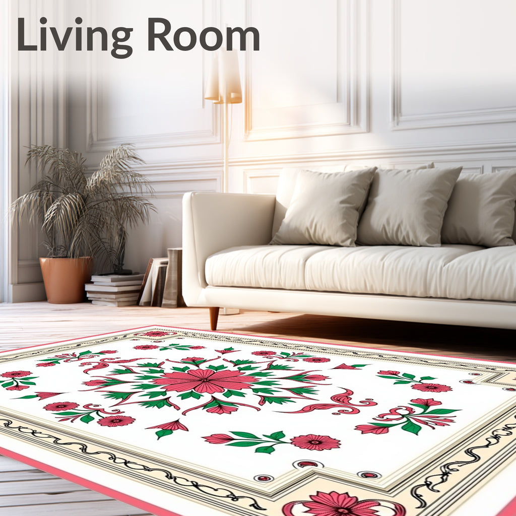 Pink Floral Medallion With Green Accents Rug