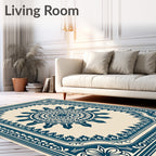 Deep Blue Sunburst Mandala Frame Rug