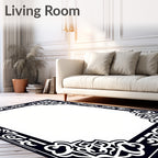 Dark Navy Floral Foliage Border Rug
