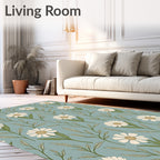 White Daisy Floral Garden Rug