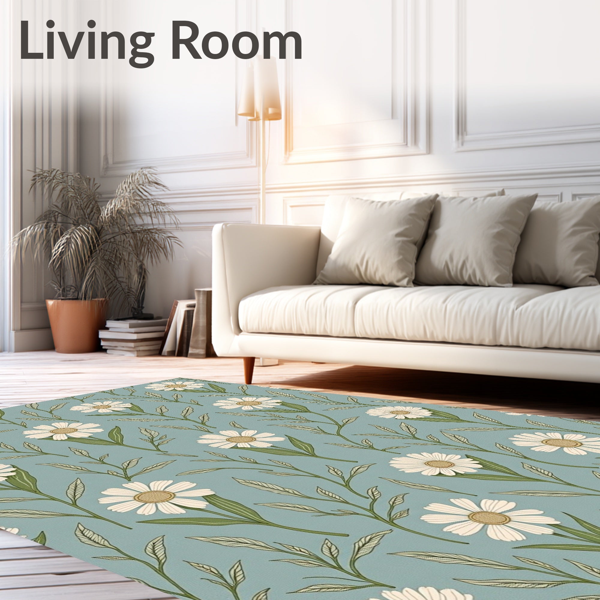 White Daisy Floral Garden Rug