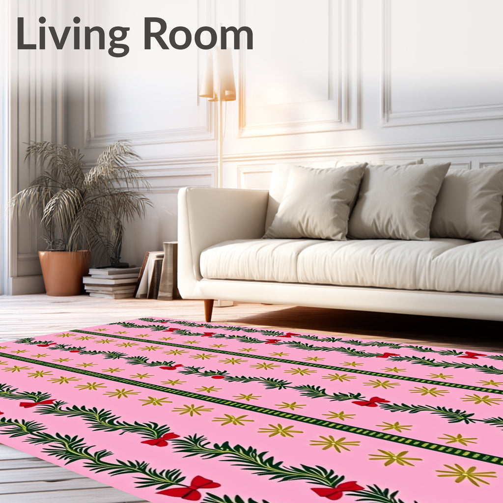 Pink Green Garland Red Bow Star Rug