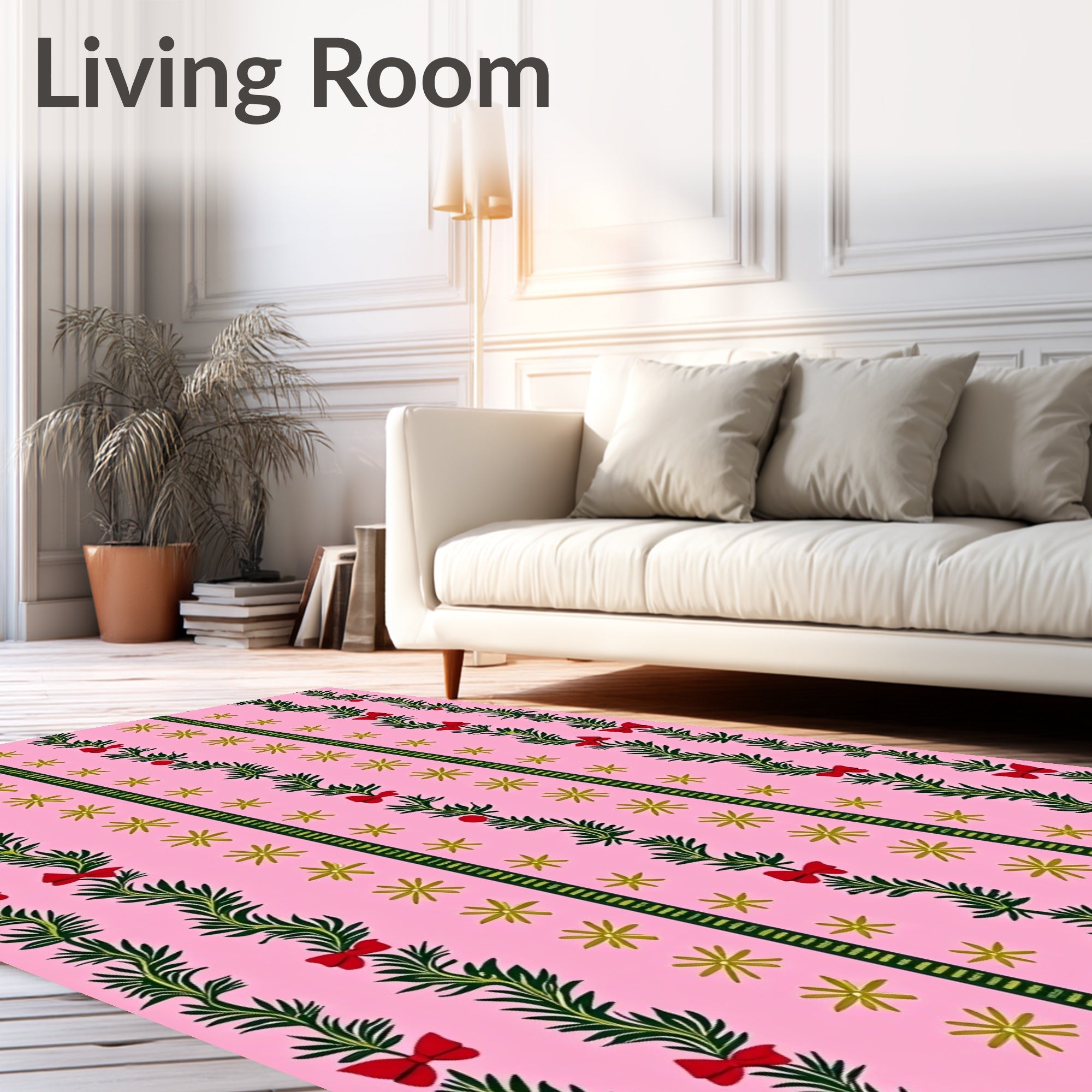 Pink Green Garland Red Bow Star Rug