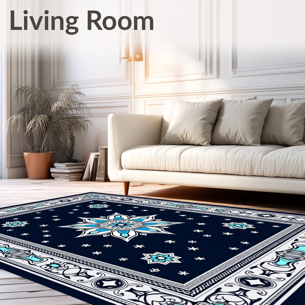 Dark Blue Celestial Star Medallion Rug